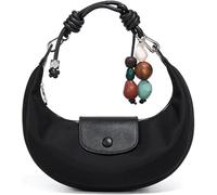 CaelumDecor New Crescent Leather Handbag for Women, Cute Hobo Under the Arm Purses with Removable Shoulder Strap & Pendant, Daily Use Stylish and versatile, easy to clean(Color:Black)