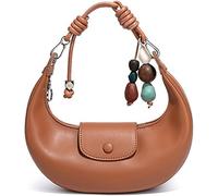 CaelumDecor New Crescent Leather Handbag for Women, Cute Hobo Under the Arm Purses with Removable Shoulder Strap & Pendant, Daily Use Stylish and versatile, easy to clean(Color:Brown)