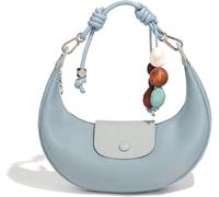 CaelumDecor New Crescent Leather Handbag for Women, Cute Hobo Under the Arm Purses with Removable Shoulder Strap & Pendant, Daily Use Stylish and versatile, easy to clean(Color:Celadon)