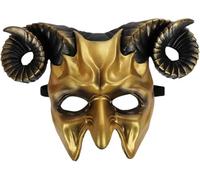 CaelumDecor New Devil Goat Horned Mask, Scary Halloween Mask for Adults Halloween Cosplay Props, Adult Half Face Masquerade Mask(Color:Yellow)