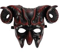 CaelumDecor New Devil Goat Horned Mask, Scary Halloween Mask for Adults Halloween Cosplay Props, Adult Half Face Masquerade Mask(Color:Red)