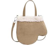 CaelumDecor Stylish New Faux Lamb Wool Plush Handbag,Large Capacity Glove Shaped Crossbody,Winter Cute Retro Frosted Suede Leather Bag Cute, fashionable and versatile(Color:Khaki)