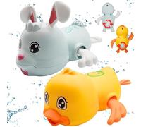 Caemora Kids Wind-Up Animal Bath Toys Set, Fun Swimming Friends for Bathtime Play,Safe & Durable Baby Bathing Toy Set for Toddler Girls Boys Bath-time Rabbit -(Blue) & Duck(Yellow)-2pcs