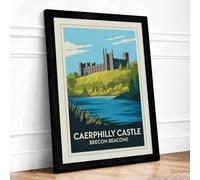 Caerphilly Castle Panorama Vintage Framed Wall Art Print A3 (42×29.7cm)
