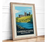 Caerphilly Castle Panorama Vintage Framed Wall Art Print A4 (29.7×21cm)