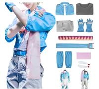 Caesar Anthonio Zeppeli Cosplay Costume,JJBA Cosplay Costume,Junior Short Jacket with Scarf,Lantern Pants for Halloween & Comic-Con (Blue, 2XL)