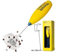 Café Bustelo Electric Coffee Milk Frother - Handheld Battery-Operated Drink Mixer with Stainless Steel Whisk & Stand, Bold Yellow Design, Perfect for Lattes, Cappuccinos & Café-Style Coffee Drinks