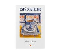 Café Con Leche on Maiolica Tile, Spanish Traditional Canvas Poster Bedroom Decor Landscape Office Room Decor Gift 20x30inch(50x75cm)