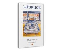 Café Con Leche on Maiolica Tile, Spanish Traditional Canvas Poster Bedroom Decor Landscape Office Room Decor Gift 08x12inch(20x30cm)