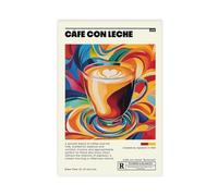 Cafe Con Leche Retro Spanish Coffee Illustration Canvas Poster Wall Art Decor Print Picture Paintings for Living Room Bedroom Decoration 16x24inch(40x60cm)