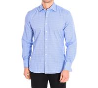 Cafe Coton ALPHONSE3 Mens long sleeve lapel collar shirt - Blue Cotton - Size Medium