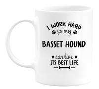Café-Croissant - Personalized Custom Coffee Mug I Work Hard So My Basset Hound Can Live Its Best Life, Funny present for Dog Lovers, Basset Hound Owners, Birthday, Holidays, Special Occasions