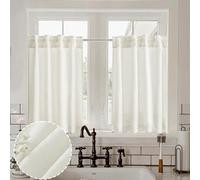 Cafe Crtains 24 Inch Length 2 Panel Linen Farmhouse Sheer Mini Curtains Light Filtering for Small Bathroom Window Opaque Privacy Ivory Curtain for Basement 26''Wx24''L Cream