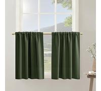 Cafe Curtains 24 Inch Length for Kitchen,Olive Green Blackout Boho Small Curtains for Bathroom Window,Set 2 Panels