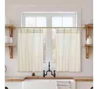 Cafe Curtains 32 Inch Length for Kitchen,Linen Sheer Pinch Pleated Antique Curtains for Samll Window 24 Width