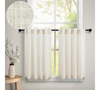 Cafe Curtains 36 Inch Length for Kitchen Sink Back Tab Pocket Linen Sheer Half Window Blinds Shade Short Bathroom Window Small Curtain for Home Office Playhouse Cabinet Cupboards 3 FT Long Cream Ivory