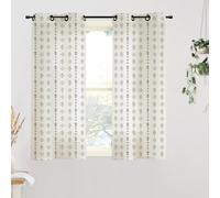 Cafe Curtains Kitchen Window Curtains Over Sink,45 Inch Length Farmhouse Boho Linen Sheer Cortinas para Cocina,Sets of 2,Black and Cream