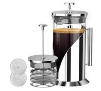 Café Du Chateau 34oz Cafetiere French Press Coffee Maker - Heat Resistant Borosilicate Glass & 304 Stainless Steel Press - 4-Level Filter System - Large Percolator for Ground Coffee