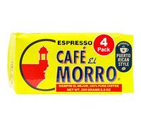 Café El Morro Dark Roast Espresso Ground Coffee, Bulk Coffee, Authentic Puerto Rican Style, Vacuum Sealed Ground Espresso Beans, 9 oz (Pack of 4)
