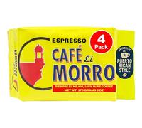 Café El Morro Dark Roast Espresso Ground Coffee, Bulk Coffee, Authentic Puerto Rican Style, Vacuum Sealed Ground Espresso Beans, 6 Ounce (Pack of 4)