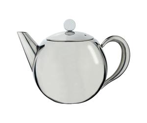 Café Olé Rondeo Infuser Teapot 1 Litre / 35oz / 3-4 Mugs | Stainless steel round infuser teapot with removable infuser basket, mirror finish, Non-Drip Spout
