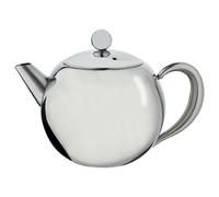 Café Olé Rondeo Infuser Teapot, stainless steel round infuser teapot with removable infuser basket, mirror finish, 17oz (500ml, 5 cups)