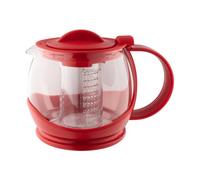 Café Olé Shut Off Glass Teapot 1200Ml, Red Loose Leaf Tea Infuser Pot, Tea Strainer Basket, Dishwasher Safe, Modern Design