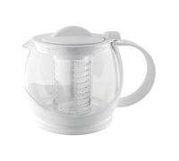 Café Olé Shut Off Teapot, White, 1200ml / 42oz / 4-6 Cups, Clear Glass Body, Plastic Casing, Infuser Basket Teapot, Loose Leaf Tea Strainer, Dishwasher Safe