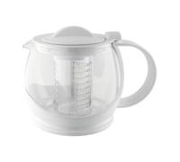Café Olé Shut Off Teapot, White, 1200Ml / 42Oz / 4-6 Cups, Glass Body, Plastic Casing, Infuser Basket, Loose Leaf Tea Strainer
