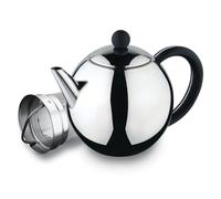 Café Ole ST-035X Rondo Stainless Steel Tea Pot Easy Pour Teapot with Infuser Basket 35oz 1000ml , Black Bakelite Handle