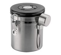 Café Olé Stainless Steel Bean & Ground Coffee Storage Canister, 500g | Day/Date Tracking Dial, Measuring Scoop, Airtight Vacuum Seal, Silver