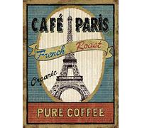 Cafe Paris French Roast Pure Coffee Tin Metal Aluminum Wall Sign Plate 12X8 inches Rustic Vintage Wall Decor Signs Bar Pub Art
