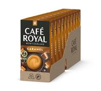 Café Royal, Caramel Flavoured coffee, 100 Nespresso (R) compatible capsules, 80 percent recycled Aluminium, Rainforest Alliance certified, 100 percent Arabica coffee, flavoured