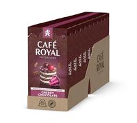 Café Royal, Cherry Chocolate Flavoured coffee, 100 Nespresso (R) compatible capsules, 80 percent recycled Aluminium, Rainforest Alliance certified, 100 percent Arabica coffee, flavoured