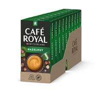 Café Royal, Hazelnut Flavoured coffee, 100 Nespresso (R) compatible capsules, 80 percent recycled Aluminium, Rainforest Alliance certified, 100 percent Arabica coffee, flavoured