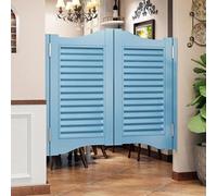Cafe Swinging Doors,Louvered Heavy-Duty Café Saloon Doors,Kitchen Restaurant Partition Swing Cafe Door,Interior Solid Wood Swing Door,Parlor Butler Door Blue-W115×H90cm(Double Door)