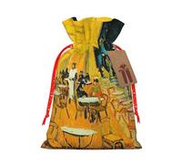 (Cafe Terrace At Night) Christmas Burlap Bags, M Size Christmas Drawstring Gift Bags Goodie Bags For Kids Xmas Party Favors