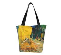 Cafe Terrace At Night Fashion Canvas Tote Bag With All Over Print Design,Large Reusable Shopper Tote With Double Handles,Beach Tote, Weekend Bag