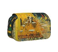 Cafe Terrace at Night Flip-Top Double-Layer Pencil Case,Large Capacity (Holds 50 Pens/Pencis),Full-Print Durable Polyester School Office Supplies
