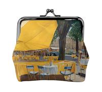 Cafe Terrace at Night Full Double-Sided Printed Pattern Women's and Girls' Fashionable Leather Kiss Lock Coin Purse Card Bag