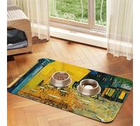 Cafe Terrace at Night print Cats Pet Bowl Placemat Pet Feeding Mats for Dogs, Non-Slip PU Leather Tablecloth for Pets