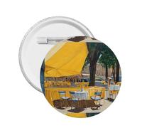 Cafe Terrace at Night -Print Custom Round Enamel Pin - Alloy Metal Lapel Badge For Jacket, Bag, Gift Idea.