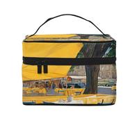 Cafe Terrace at Night -Print Waterproof Large Cosmetic Bag for Travel & Gym, Makeup Organizer with 4 Elastic Straps & Compartments,Premium Twill Fabric.
