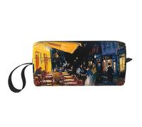 Cafe Terrace at Night Printed Travel Makeup Bag Portable Cosmetic Bag Makeup Case Toiletry Handbag Organiser for Women
