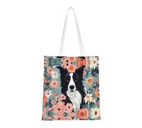 Cafe Terrace At Night Versatile Canvas Tote Bag â€“ Reusable Shopping Bag With Large Capacity And Stylish Design, Border Collie Florals, One Size