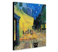 Café Terrace at Night with Black Cat - Funny Wall Art by Vincent Van Gogh - Wrapped Framed Canvas Wall Art (A1 [81cm x 61cm])