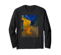 Cafe Terrace At Night With Orange Tabby Cat Famous Painting Long Sleeve T-Shirt