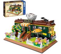 Cafe Train Building Blocks Kit, Mini Street View Architecture House Building Blocks Model, City Railway Trains Building Set
