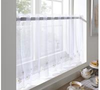 Café Voile Curtain Panel, Embroidered Kitchen Net Curtains, Daisy Flower, 59" x 24"