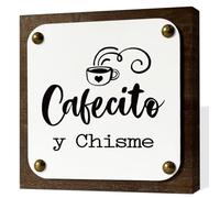 Cafecito Y Chisme Sign, Spanish Coffee Sign, Wooden Box Signs Decors Art, Coffee Table Art, Spanish Home Kitchen Decoration for Coffees Lovers, Coffees Station Decors